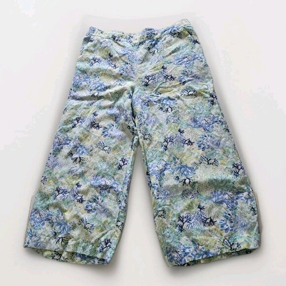 Northern Reflections Pants Womens XL Floral Cropped Wide Leg Pull On Linen Blend - Picture 9 of 16